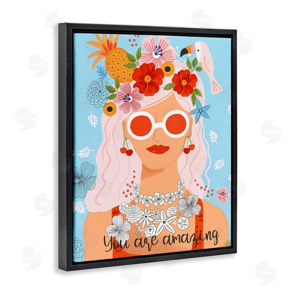 Stupell Industries Sharon Lee | You Are Amazing Motivational Floral Woman Portrait Wall Art