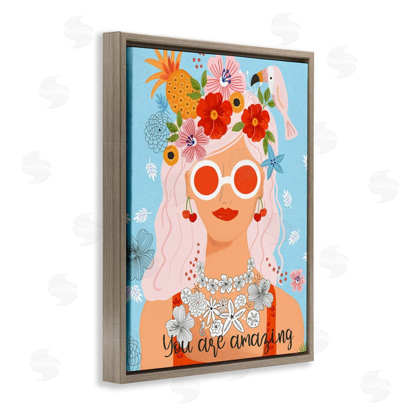 Stupell Industries Sharon Lee | You Are Amazing Motivational Floral Woman Portrait Wall Art