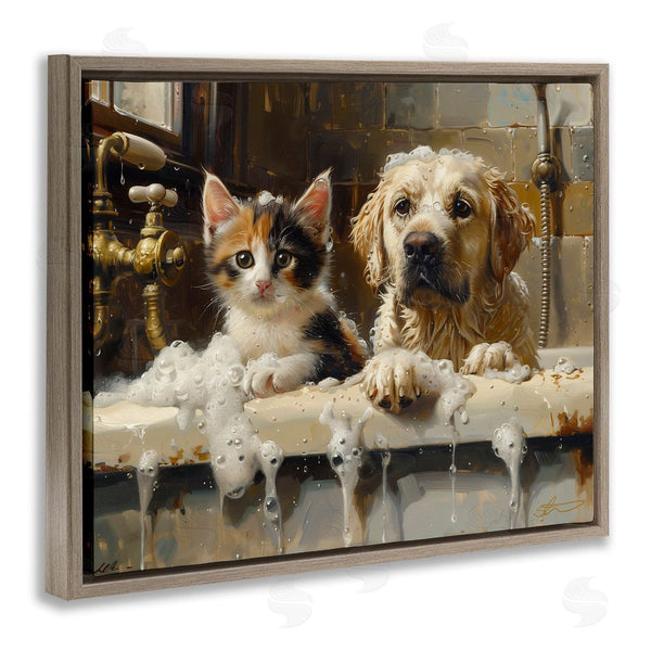 Stupell Industries Shawna Stewart | Bath Buddies Cat & Dog Wall Art