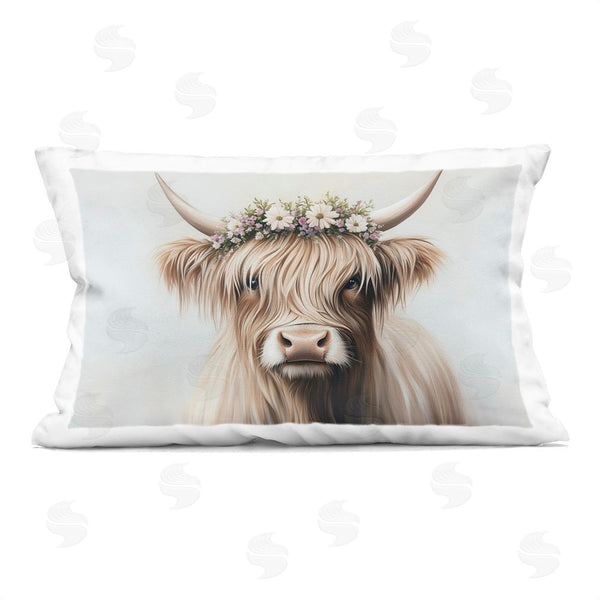 stupell industries Shawna Stewart | Shaggy Cattle Floral Crown Printed Throw Pillow
