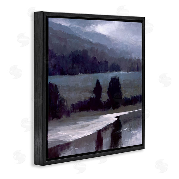 Stupell Industries Sheila Finch | Stormy Countryside Lake Landscape Dark Blue Green Wall Art