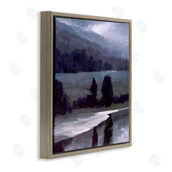 Stupell Industries Sheila Finch | Stormy Countryside Lake Landscape Dark Blue Green Wall Art