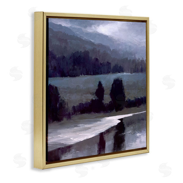 Stupell Industries Sheila Finch | Stormy Countryside Lake Landscape Dark Blue Green Wall Art