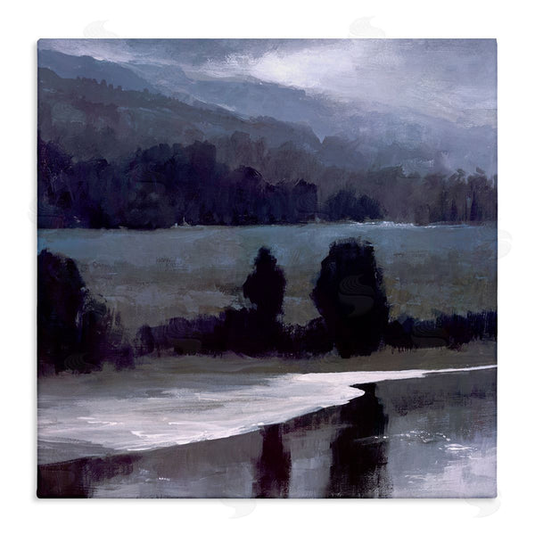 stupell industries Sheila Finch | Stormy Countryside Lake Landscape Dark Blue Green Wall Art