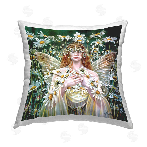 stupell industries Sheila Wolk | Fantasy Fairy Blooming Daisy Field Printed Throw Pillow