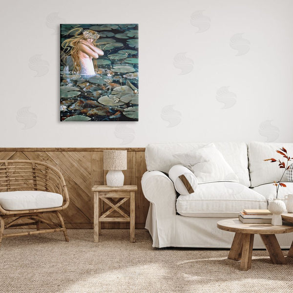 Stupell Industries Sheila Wolk | Mermaid Swimming Among Water Lilies Koi Pond Wall Art