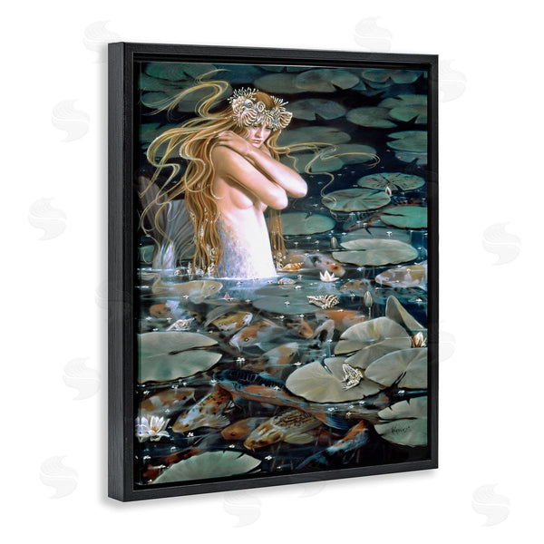Stupell Industries Sheila Wolk | Mermaid Swimming Among Water Lilies Koi Pond Wall Art