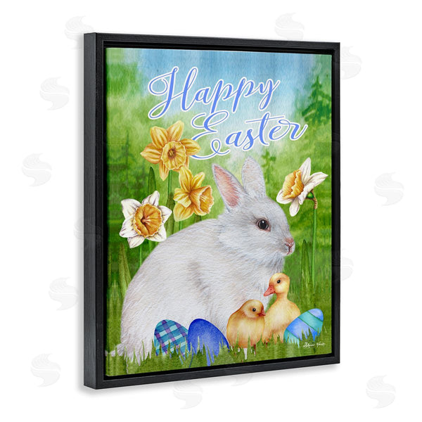 Stupell Industries Sheri Hart | Happy Easter Spring Bunny Rabbit Phrase Baby Chicks Wall Art