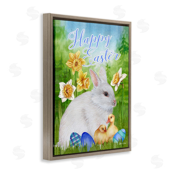 Stupell Industries Sheri Hart | Happy Easter Spring Bunny Rabbit Phrase Baby Chicks Wall Art