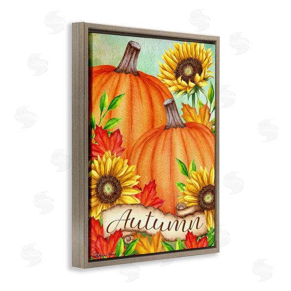Stupell Industries Sheri Hart | Pumpkins With Sunflowers Red Leaves
