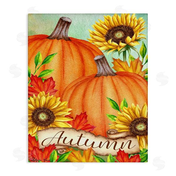stupell industries Sheri Hart | Pumpkins with Sunflowers Red Leaves