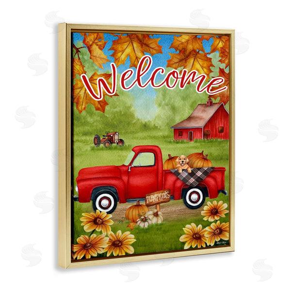 Stupell Industries Sheri Hart | Welcome Red Truck Autumn Leaves
