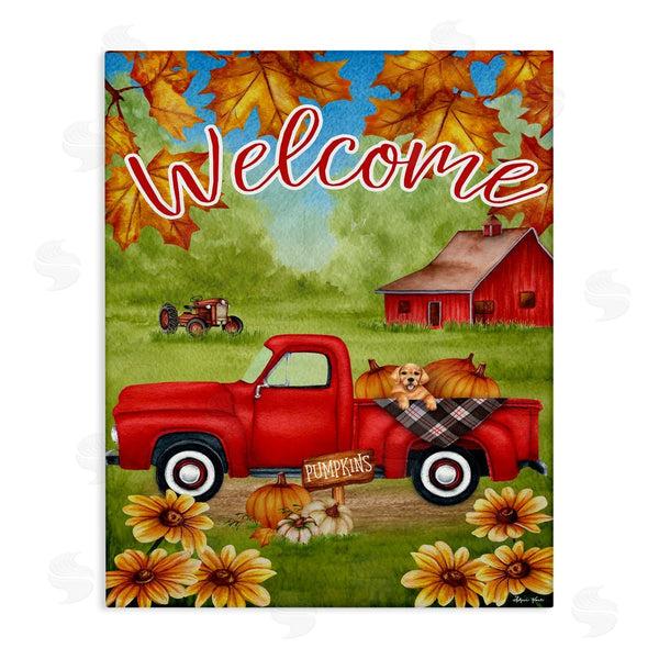 stupell industries Sheri Hart | Welcome Red Truck Autumn Leaves