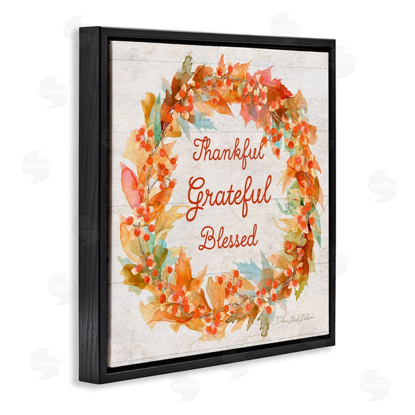 Stupell Industries Sherri Buck Baldwin | Autumn Foliage Wreath Thankful Grateful Blessed Wall Art