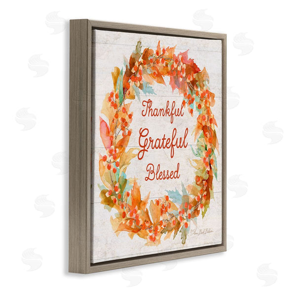 Stupell Industries Sherri Buck Baldwin | Autumn Foliage Wreath Thankful Grateful Blessed Wall Art