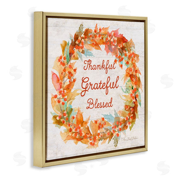 Stupell Industries Sherri Buck Baldwin | Autumn Foliage Wreath Thankful Grateful Blessed Wall Art