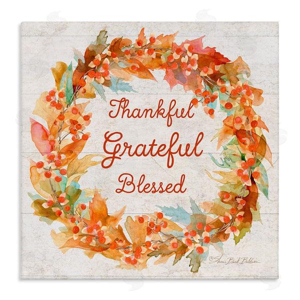 stupell industries Sherri Buck Baldwin | Autumn Foliage Wreath Thankful Grateful Blessed Wall Art