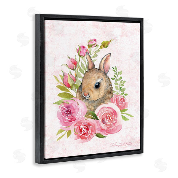 Stupell Industries Sherri Buck Baldwin | Cute Bunny Rabbit Pink Blooming Rose Flowers Wall Art