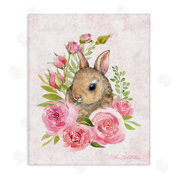 stupell industries Sherri Buck Baldwin | Cute Bunny Rabbit Pink Blooming Rose Flowers Wall Art
