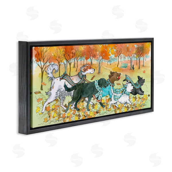 Stupell Industries Sherri Buck Baldwin | Dogs Running In Autumn Leaves
