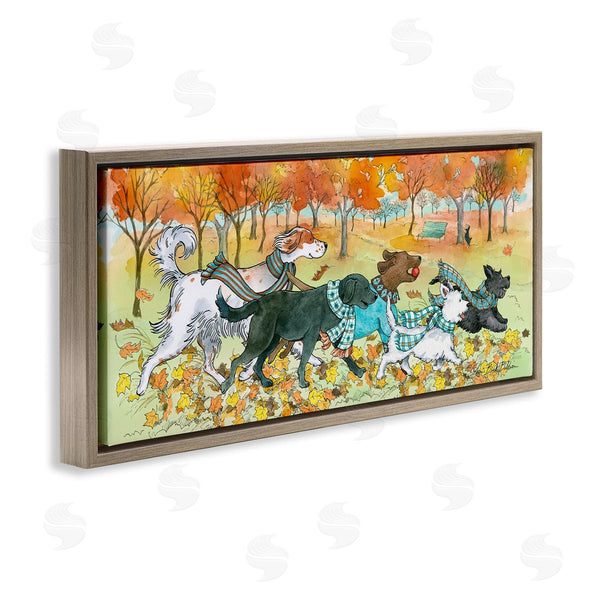 Stupell Industries Sherri Buck Baldwin | Dogs Running In Autumn Leaves