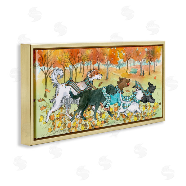 Stupell Industries Sherri Buck Baldwin | Dogs Running In Autumn Leaves