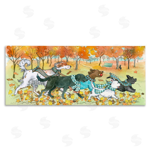 stupell industries Sherri Buck Baldwin | Dogs Running in Autumn Leaves