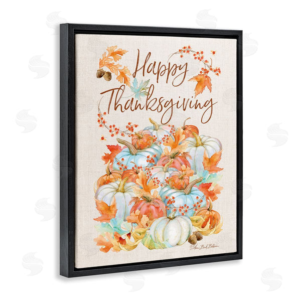 Stupell Industries Sherri Buck Baldwin | Happy Thanksgiving White Autumn Pumpkins