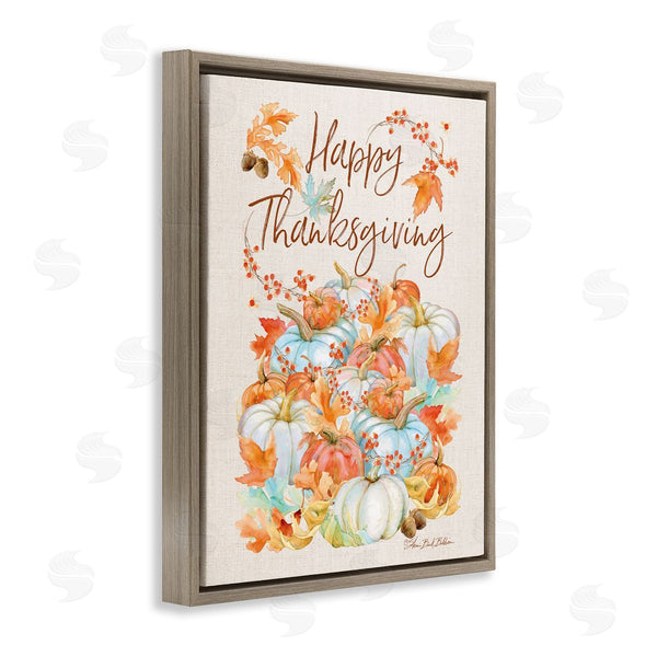 Stupell Industries Sherri Buck Baldwin | Happy Thanksgiving White Autumn Pumpkins