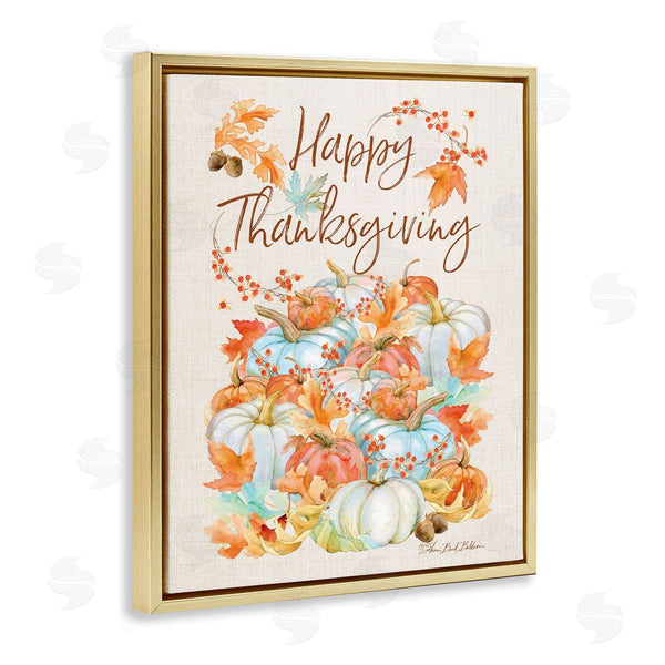 Stupell Industries Sherri Buck Baldwin | Happy Thanksgiving White Autumn Pumpkins
