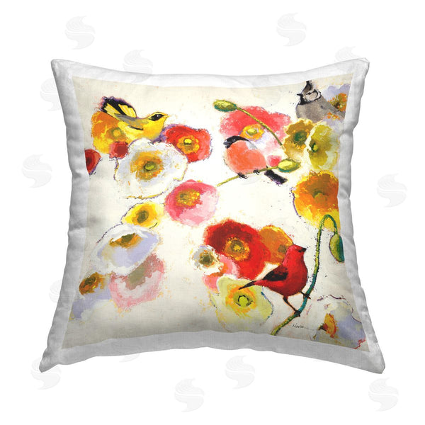 stupell industries Shirley Novak | Four Birds Perched Printed Throw Pillow
