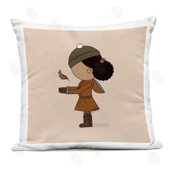 Stupell Industries Sierra Siler | Autumnal Girl With Leaf Printed Throw Pillow