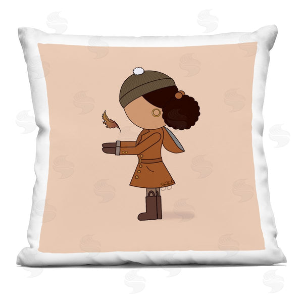 stupell industries Sierra Siler | Autumnal Girl with Leaf Printed Throw Pillow