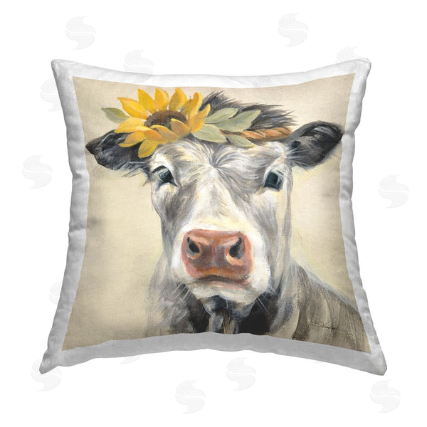 stupell industries Silvia Vassileva | Cow With Sunflower Crown Printed Throw Pillow