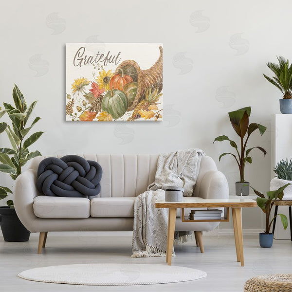 Stupell Industries Silvia Vassileva | Grateful Sentiment Autumn Harvest Cornucopia Pumpkins Wall Art