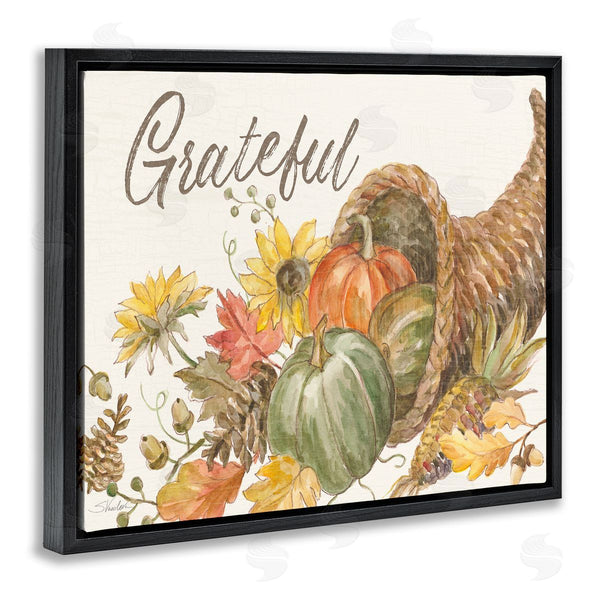 Stupell Industries Silvia Vassileva | Grateful Sentiment Autumn Harvest Cornucopia Pumpkins Wall Art