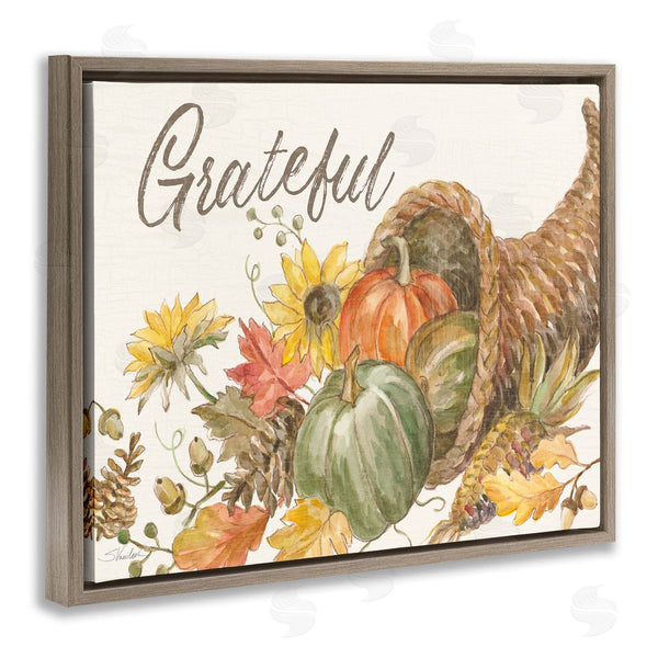 Stupell Industries Silvia Vassileva | Grateful Sentiment Autumn Harvest Cornucopia Pumpkins Wall Art