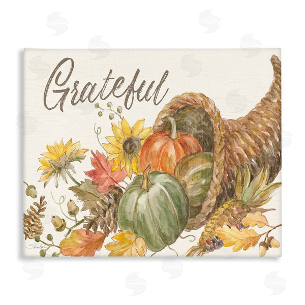 stupell industries Silvia Vassileva | Grateful Sentiment Autumn Harvest Cornucopia Pumpkins Wall Art