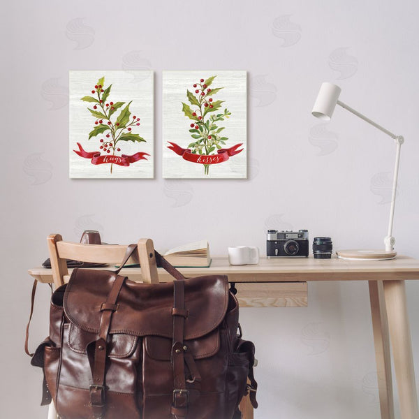 Stupell Industries Silvia Vassileva | Hugs & Kisses Christmas Holly Branch Wall Art