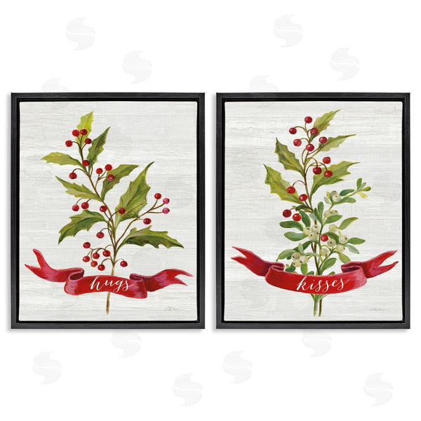 Stupell Industries Silvia Vassileva | Hugs & Kisses Christmas Holly Branch Wall Art
