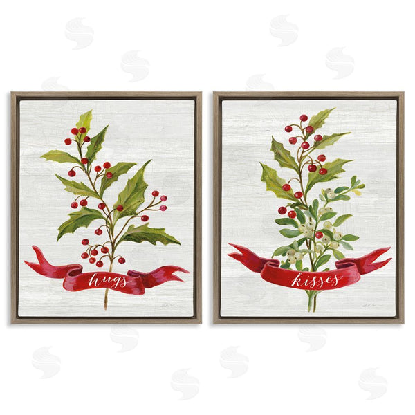 Stupell Industries Silvia Vassileva | Hugs & Kisses Christmas Holly Branch Wall Art