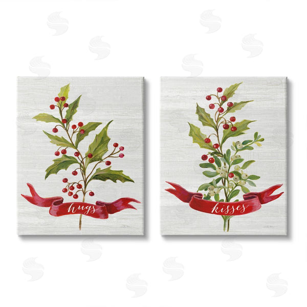 stupell industries Silvia Vassileva | Hugs & Kisses Christmas Holly Branch Wall Art