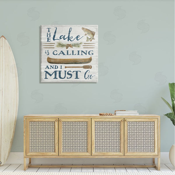 Stupell Industries Silvia Vassileva | Lake Is Calling Quote Pinecone Botanical Rustic Canoe Wall Art