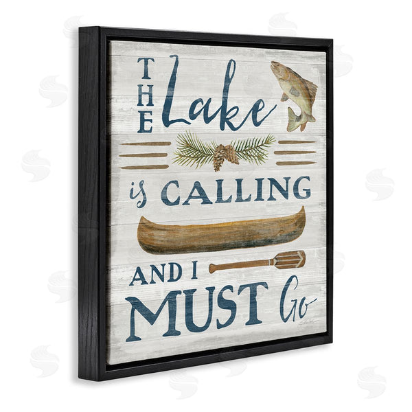 Stupell Industries Silvia Vassileva | Lake Is Calling Quote Pinecone Botanical Rustic Canoe Wall Art