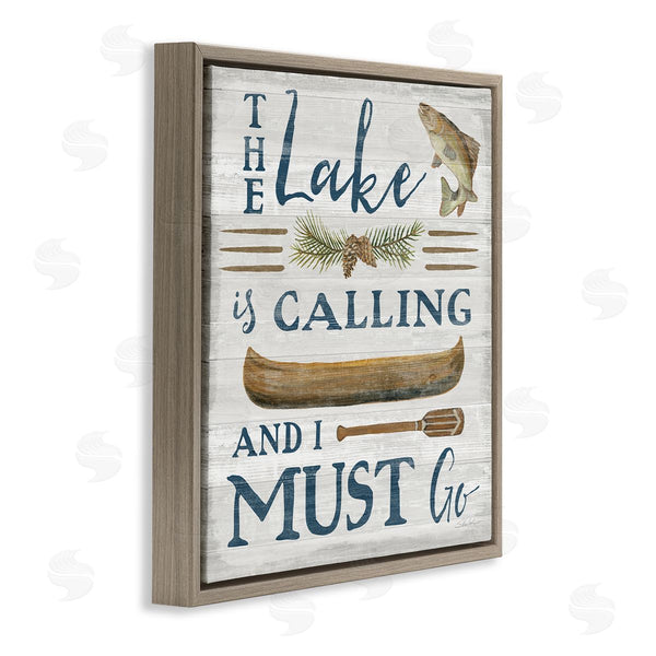 Stupell Industries Silvia Vassileva | Lake Is Calling Quote Pinecone Botanical Rustic Canoe Wall Art
