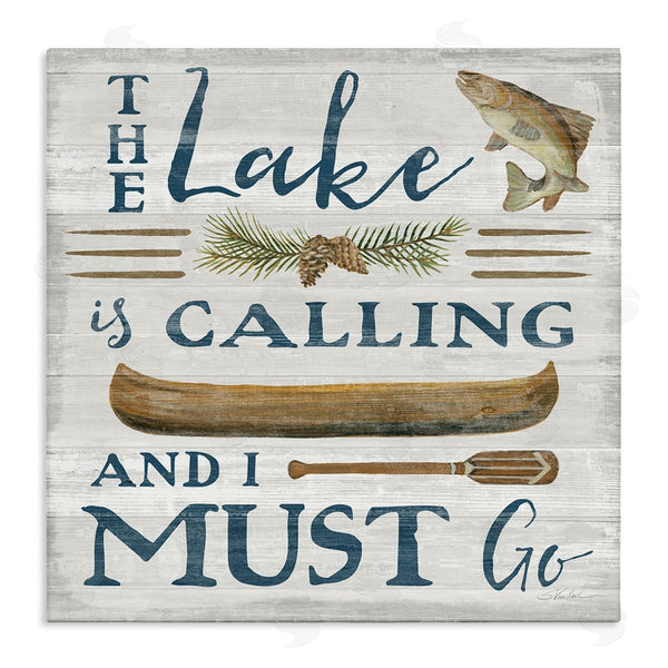 stupell industries Silvia Vassileva | Lake Is Calling Quote Pinecone Botanical Rustic Canoe Wall Art