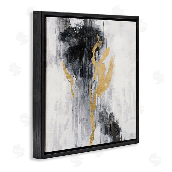 Stupell Industries Silvia Vassileva | Modern Rain Abstraction Black Gold Distressed Detail Wall Art