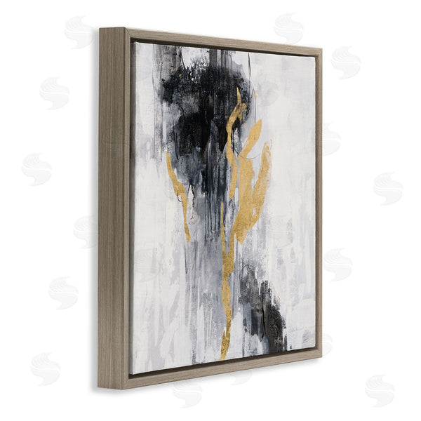 Stupell Industries Silvia Vassileva | Modern Rain Abstraction Black Gold Distressed Detail Wall Art