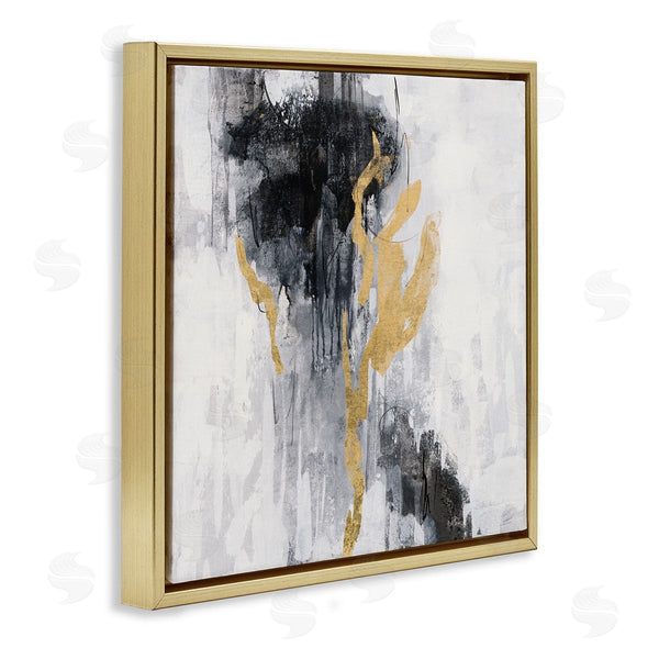 Stupell Industries Silvia Vassileva | Modern Rain Abstraction Black Gold Distressed Detail Wall Art