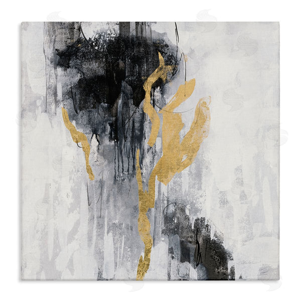 stupell industries Silvia Vassileva | Modern Rain Abstraction Black Gold Distressed Detail Wall Art